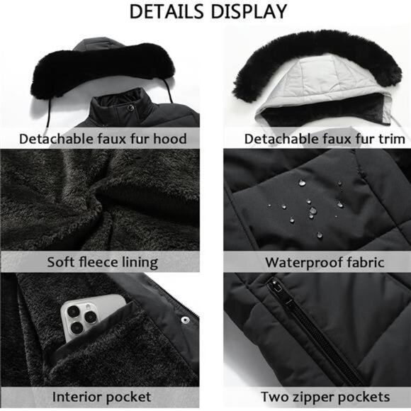 Women's Winter Puffer Coat Jacket Waterproof Charcoal - Picture 5 of 6